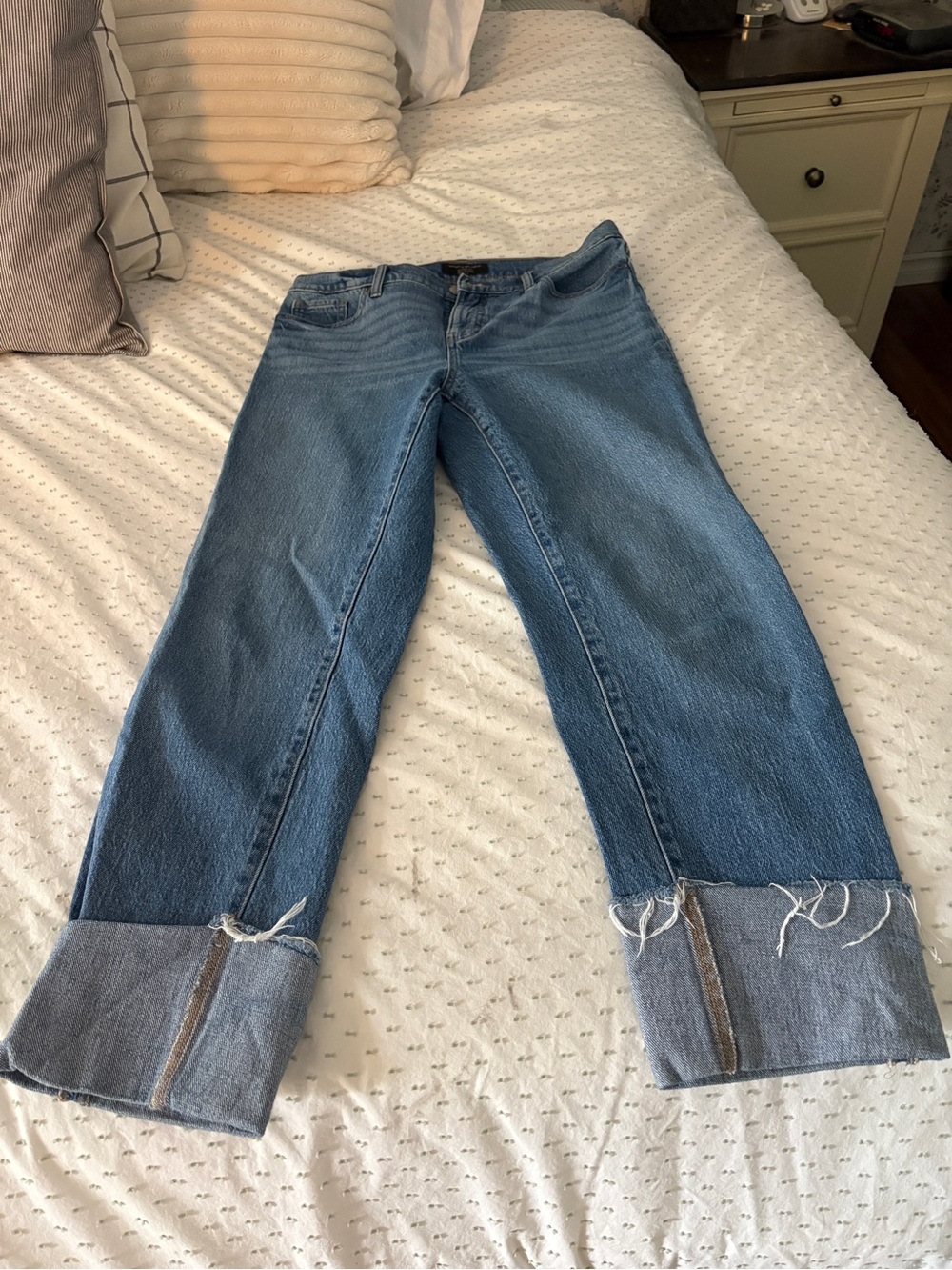 Banana Republic Blue Straight-Leg Jeans with Raw Cuff